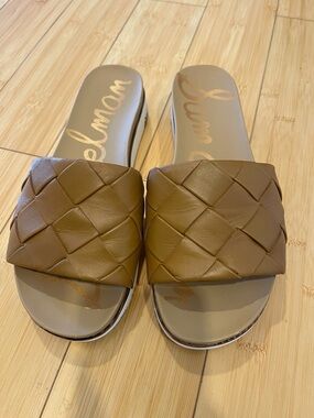 Woven Sam Edelman Brown Slide Sandals Comfortable Slip-Ons Upper Woven Leather 8